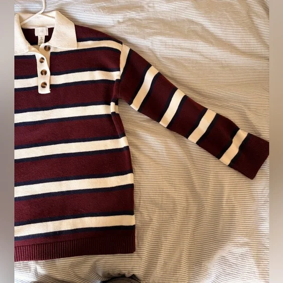 H&M Burgundy and Cream Striped Rugby Sweater - Picture 5 of 6